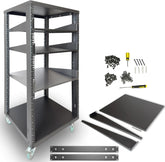 22U 19-Inch Open Frame AV Rack with Shelves, Wheels & Hardware
